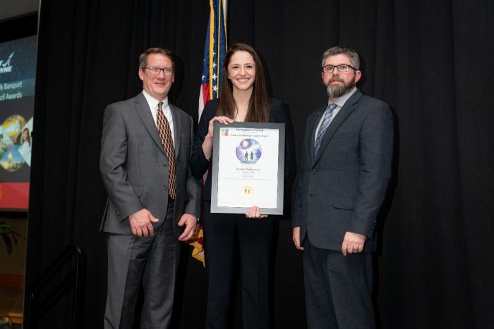 Kendall receives an Engineers' Council award for Future Technology Leader at the Huntsville Engineers Week Banquet Feb. 20, 2020.