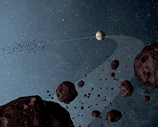 Artist's concept of Trojan asteroids in Jupiter’s orbit. Credit: NASA