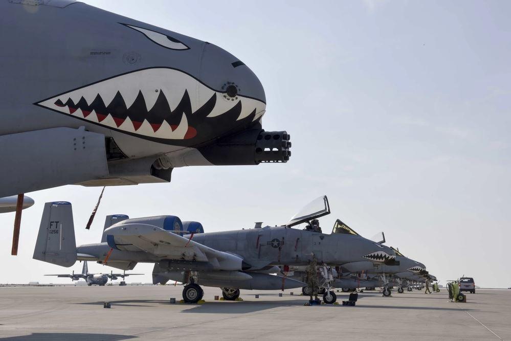 An A-10 Thunderbolt II with the 74th Fighter Squadron sits on the flightline at Al Udeid Air Base, Qatar on Jan. 16, 2020. (U.S. Air Force photo by Tech. Sgt. John Wilkes)