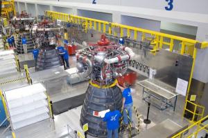 RS-25 engine inspection inside the engine assembly room at Aerojet Rocketdyne's Stennis Space Center Facility (August 2015). 2 of 3