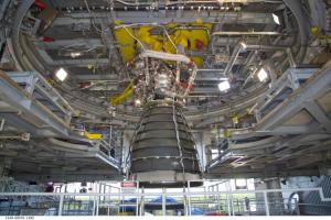 An Aerojet Rocketdyne RS-25 engine for NASA's Space Launch System prepares for hot-fire testing at NASA's Stennis Space Center in Mississippi.