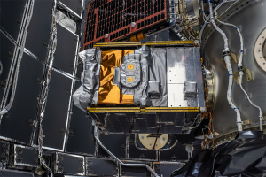 June 25, 2019 - The GPIM spacecraft is shown attached to the inside of the Falcon Heavy rocket prior to the STP-2 launch on June 25, 2019. Image credit: SpaceX