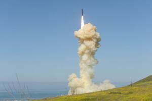 The 'lead' Ground-based Interceptor, launched from Vandenberg Air Force Base, Calif., March 25, 2019, in the first-ever salvo engagement test of a threat-representative ICBM target. Credit: MDA