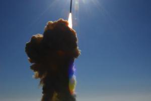 A Ground-Based Interceptor is shown shortly after liftoff from Vandenberg AFB, California, on Dec. 5, 2008. Photo is of interceptor launch. Credit: MDA