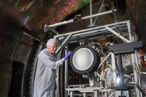 The NEXT-C ion engine undergoing testing at NASA’s Glenn Research Center.